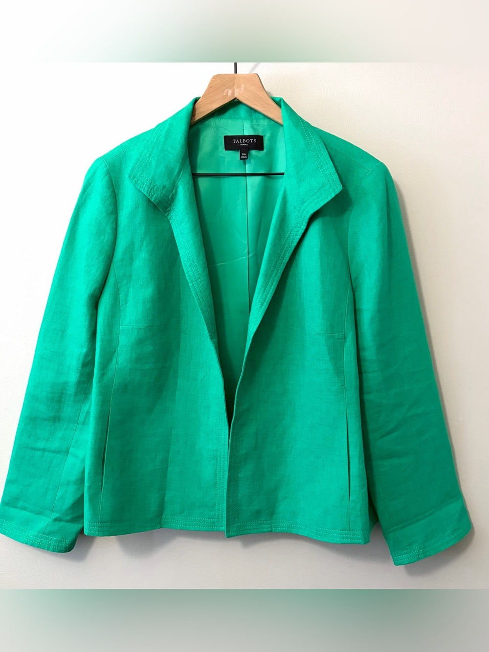 Talbots Linen Blazer Jacket Kelly Green